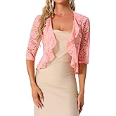 Allegra K Lace Shrug for Women Ruffle Cardigan Open Front Half Sleeve Bolero Sheer Dressy Elegant Shrugs Top