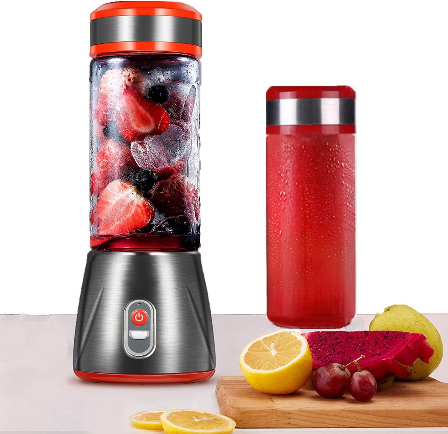 Portable Blender Smoothie Maker Juicer Mixer Mini Personal Fruit Blender 380ml Mixer Juice Cup USB Rechargeable with 6 Stainless Steel Blades (RED)