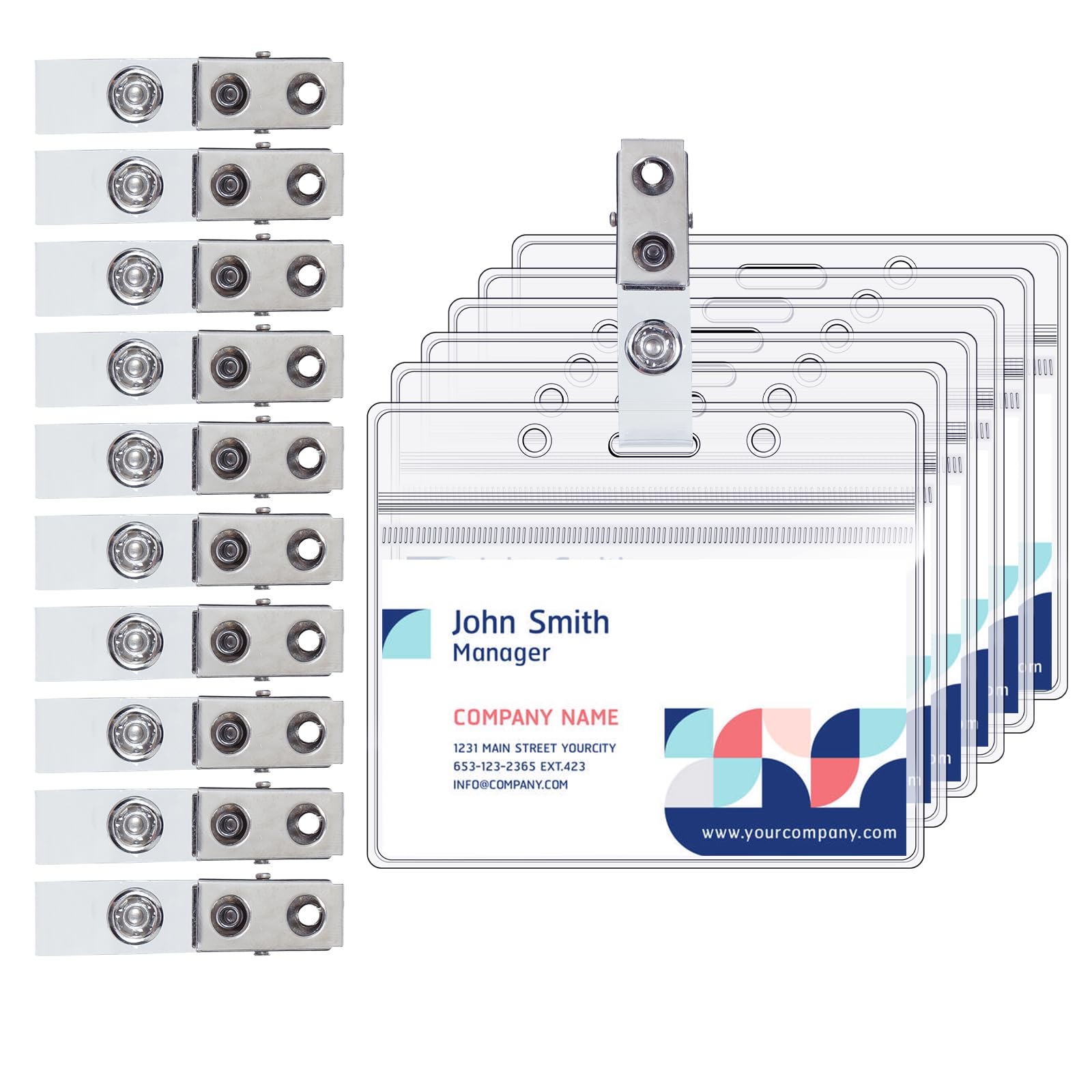 Photo 1 of 10 Packs ID Badge Holder with Metal Badge Clip, Plastic ID Card Holder for Badges with ID Badge Clip, Clear Name Badge Holder Horizontal Badge Holders with Badge Clips