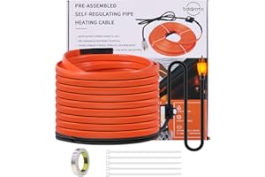 15FT Heat Tape for Water Pipes Freeze Protection 7W/FT 110V BDDFOTO Water Pipe Heat Cable With Thermostat Self-Regulating Pipe Heater for House Garden/RV Camper