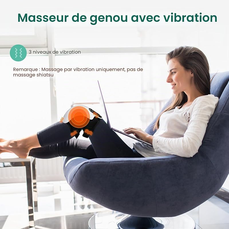 Masseur de genou sans fil avec chaleur, fonctions laser et infrarouge, appareil de massage pour genou, 3 niveaux de chaleur, 3 modes de massage par vibration, écran LED