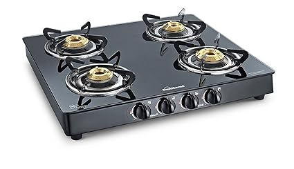 Sunflame Crystal 4B Bk 4 Burner - Black Gas Stove (Black)