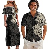 QUJUFOZY Polynesian Couples Matching Outfits Short Sleeve Puletsai Samoan Traditional Dress & Man Shirts