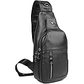 Polare Cowhide Leather Waterproof Casual Daypack Sling Shoulder Chest Crossbody Bag For Men