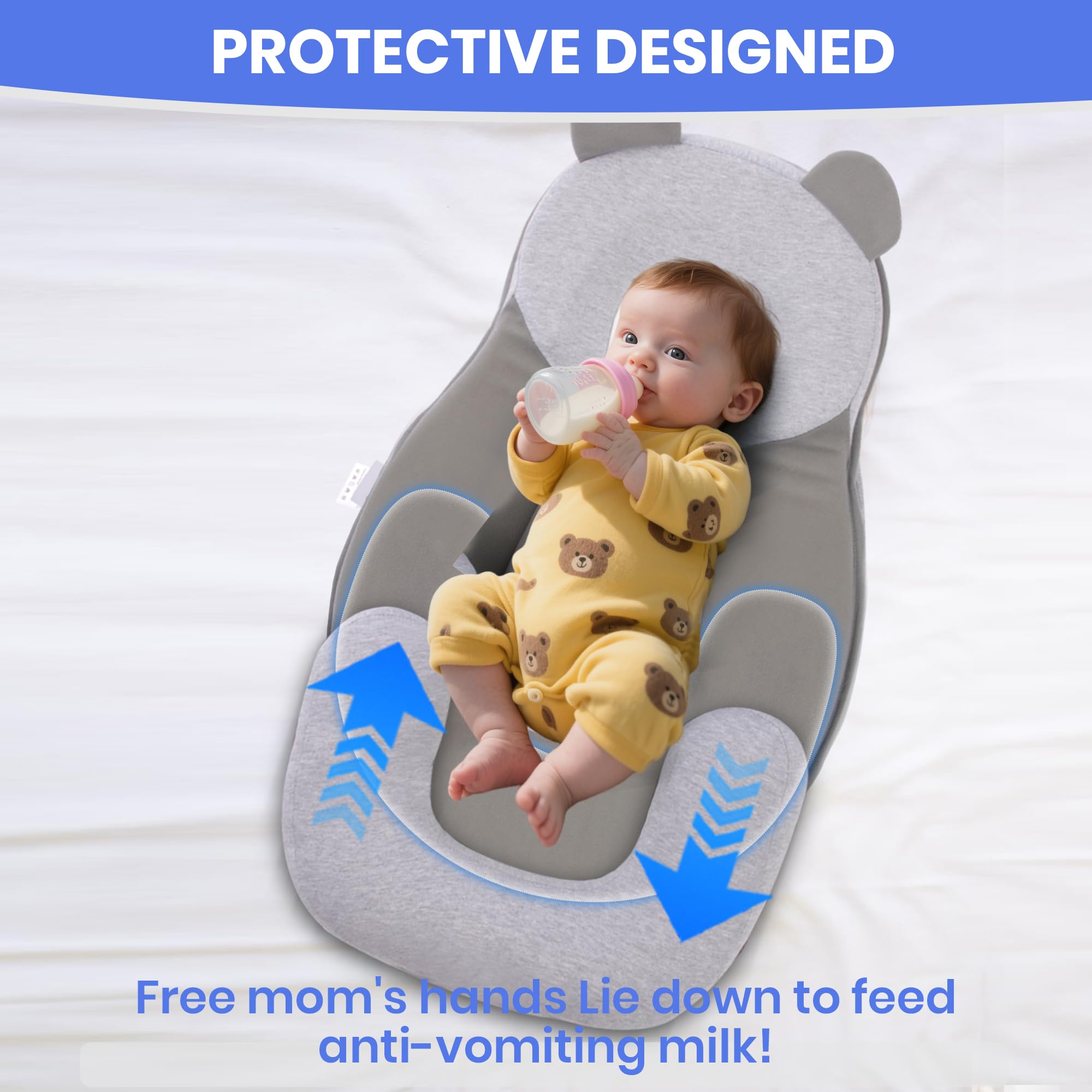 Rootling Baby Feeding Pillow, Anti Overflow Feeding Pillow for Reducing Spit-Up, Safety Nursing Pillow, Baby Lounger Reflux Wedge Breastfeeding, Removable top and Bottom