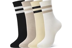 scenicamp 4 Pairs Striped Crew Socks Women Casual Classic Retro Striped Socks Crew Athletic Cotton Sock for Women Girls Schoo