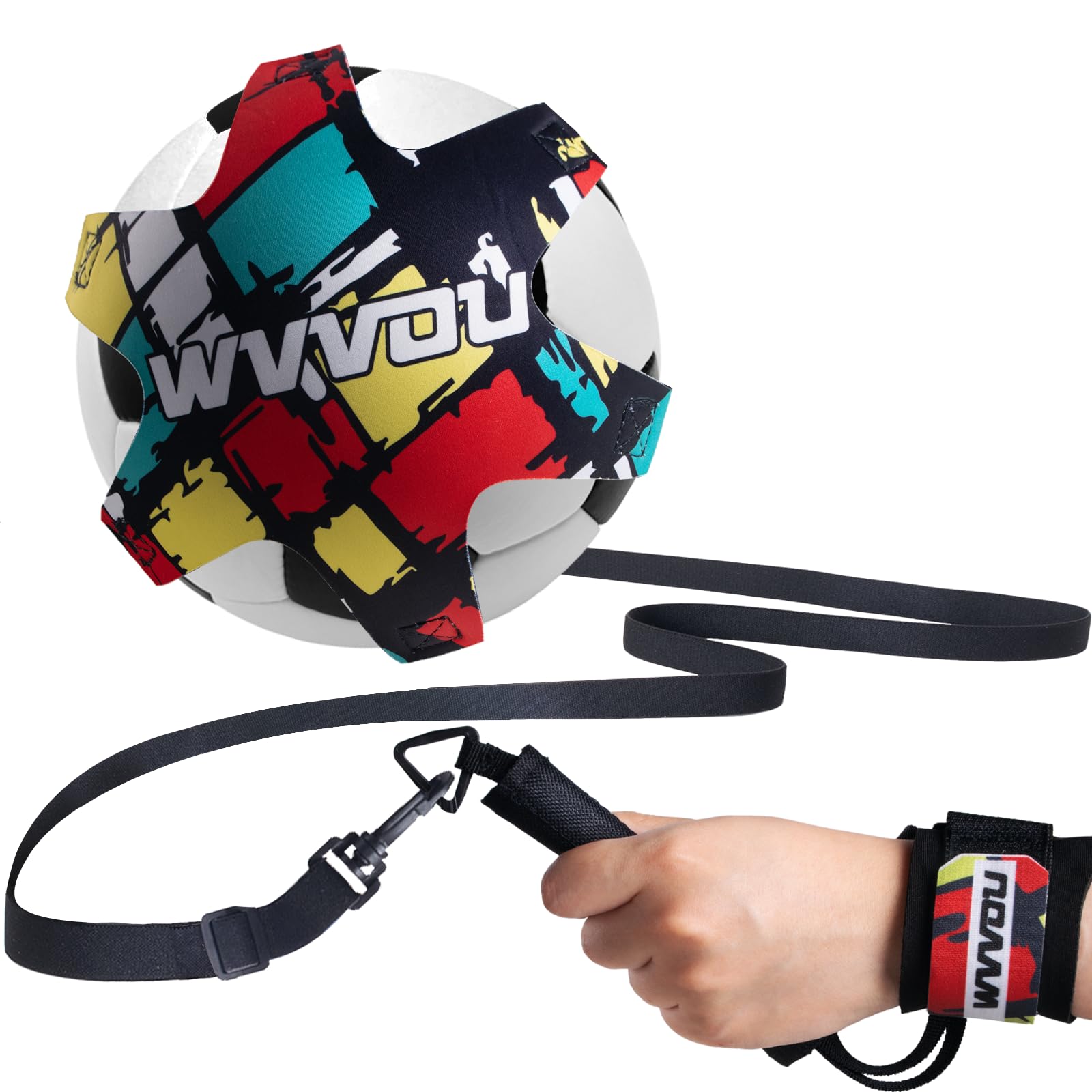 WVVOU Fußball Volleyball Rugby Kick Trainer, Fussball Geschenke Jungen, Handle Solo Fussball Trainingszubehör mit Verstellbarer Handgelenkband, Kinder Fußball Training Zubehör
