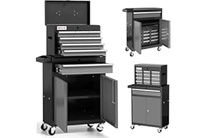 AIRAJ Tool Chest 7-Drawer | 40'' H Rolling Tool Chest with Wheels | Detachable Top Metal Tool Box | Garage Storage Cabinet for Repair Room,Warehouse | Rolling Tool Box with Hooks,Liners,Tray Divider | Black