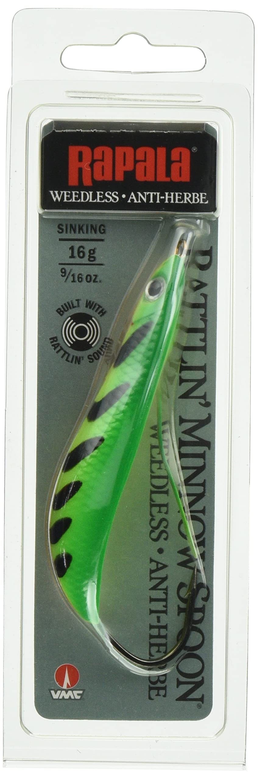 Rapala Rattlin' Minnow Spoon-Loose Lure for Freshwater Fishing - Variable Swimming Depth - Size 8 cm / 16 g - Made in Estonia Firetiger, Adult, Unisex, Standard MFR03S
