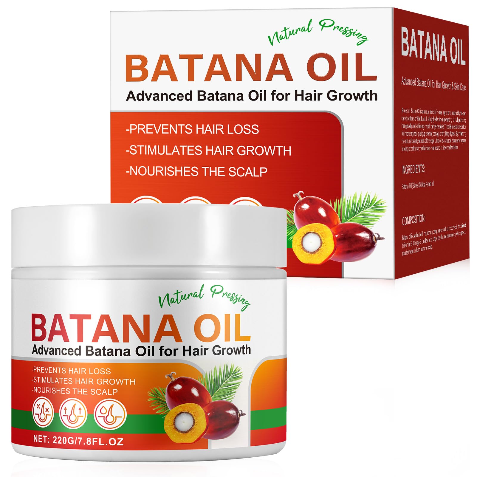 Batana Oil for Hair Growth, 100% Natural Raw Batana Oil for Scalp & Hair Growth, Repair Damaged Hair & Skin, Healthier & Strengthening (220, Grams)