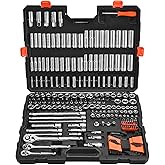 VEVOR Socket Set, 225 Pieces, 3/8 & 1/4 & 1/2 inch Drive Socket and Ratchet Set, SAE and Metric, Deep and Shallow, Mechanic T