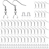 TOAOB 100pcs Stainless Steel Hypoallergenic Silver Earring Hooks with Pendant Clasps Fish Hook Ear Wires and Clear Silicone Ear Backs for DIY Jewelry Making