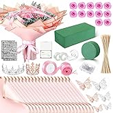 Maysing Money Bouquet Kit 12 Pcs Glitter Roses 20 Sheet Flower Wrapping Paper DIY Flower Bouquet Floral Foam Blocks Sticker for Anniversary Birthday Mother's Day Graduation(Pink)