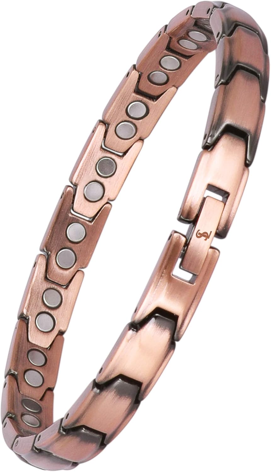 Elegant Mens Double Magnet Wide Copper Magnetic Therapy Bracelet Pain Relief for Arthritis and Carpal Tunnel: Health & Personal Care
