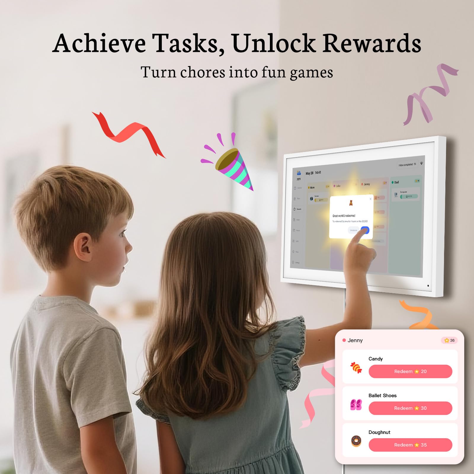 BSIMB 15.6 Inch Digital Calendar - Chore Chart, Meal Planner, Rewards System, Photo Display, Smart Electronic Calendar Touchscreen Interactive Hearth Display for Family Schedules, Seamless Scheduling White