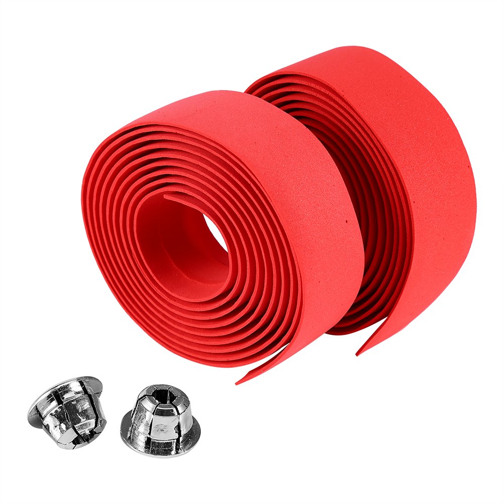 Alomejor 2PCS Road Bike Handlebar Tapes Cycling Handle Wraps Bicycle HandleBar Tape Bar Wraps with Bar Plugs (Red)
