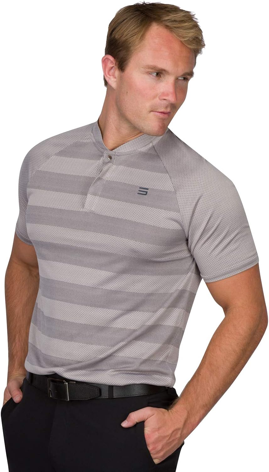 Three Sixty Six Golf Shirts for Men - Dry Fit Collarless Polo Shirts - Lightweight and Breathable, Stripe Design : Clothing