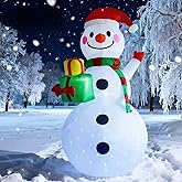 8FT Christmas Inflatable Outdoor Decoration Christmas Snowman with Gift Boxes Built-in Colored Lights & LED Lights Suitable for Yard, Lawn, Outdoor Holiday Party Decorations、