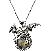 LDADAN Dragon Necklace - Unique Crystal & Gemstone Pendant for Men & Women - Silver Dinosaur Jewelry Gift