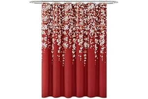 Lush Decor Weeping Flower Shower Curtain 72"W x 72"L Red - Fabric Shower Curtains for Bathroom - Floral Bathroom Curtain - Cottage Core Decor