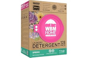 WBM Laundry Detergent Pods, Spring Fragrance Scent, 128 Count - HE Concentrated Laundry Pods With 10x Ultrapower Cleaning and 4D Laundry Stain Remover