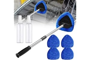 asfanst Car Windshield Cleaning Tool Set, Interior Exterior Auto Glass Cleaner Kit with Detachable Handle, 4 Reusable Microfiber Pads, Extendable Wiper Brush for Cars Trucks Home (Blue)
