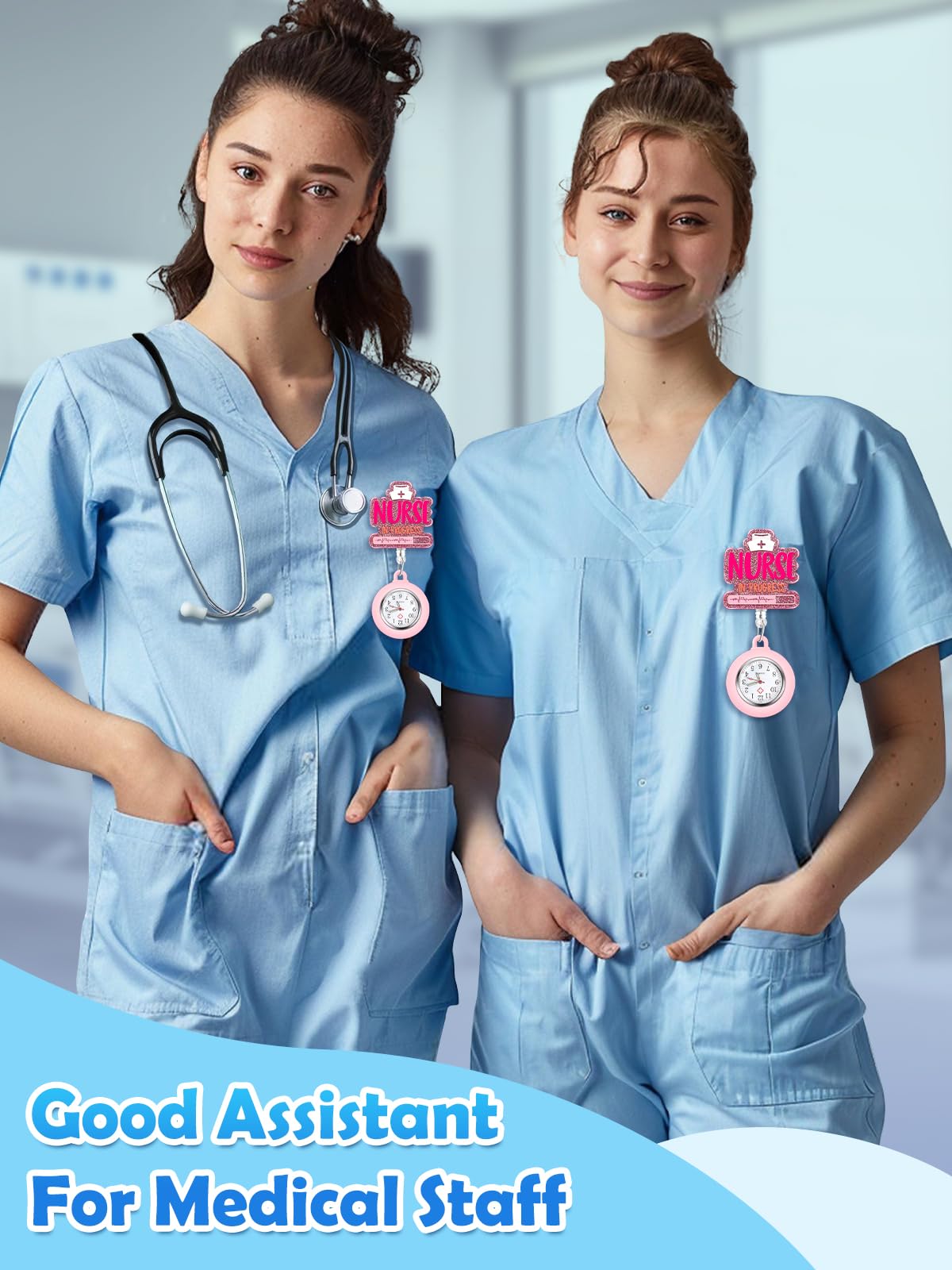 Plifal Nurse Pocket Watch Nursing Badge Fob with Second Hand - Retractable Clip On Clock with Secondhand for Medical Staff Women Men