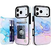 HAOPINSH Wallet Case with Card Holder for iPhone 17 Pro, Pink Blue Marble Pattern Back Flip Folio PU Leather Kickstand Card Slots Case, Double Magnetic Clasp Shockproof Cover 6.3"