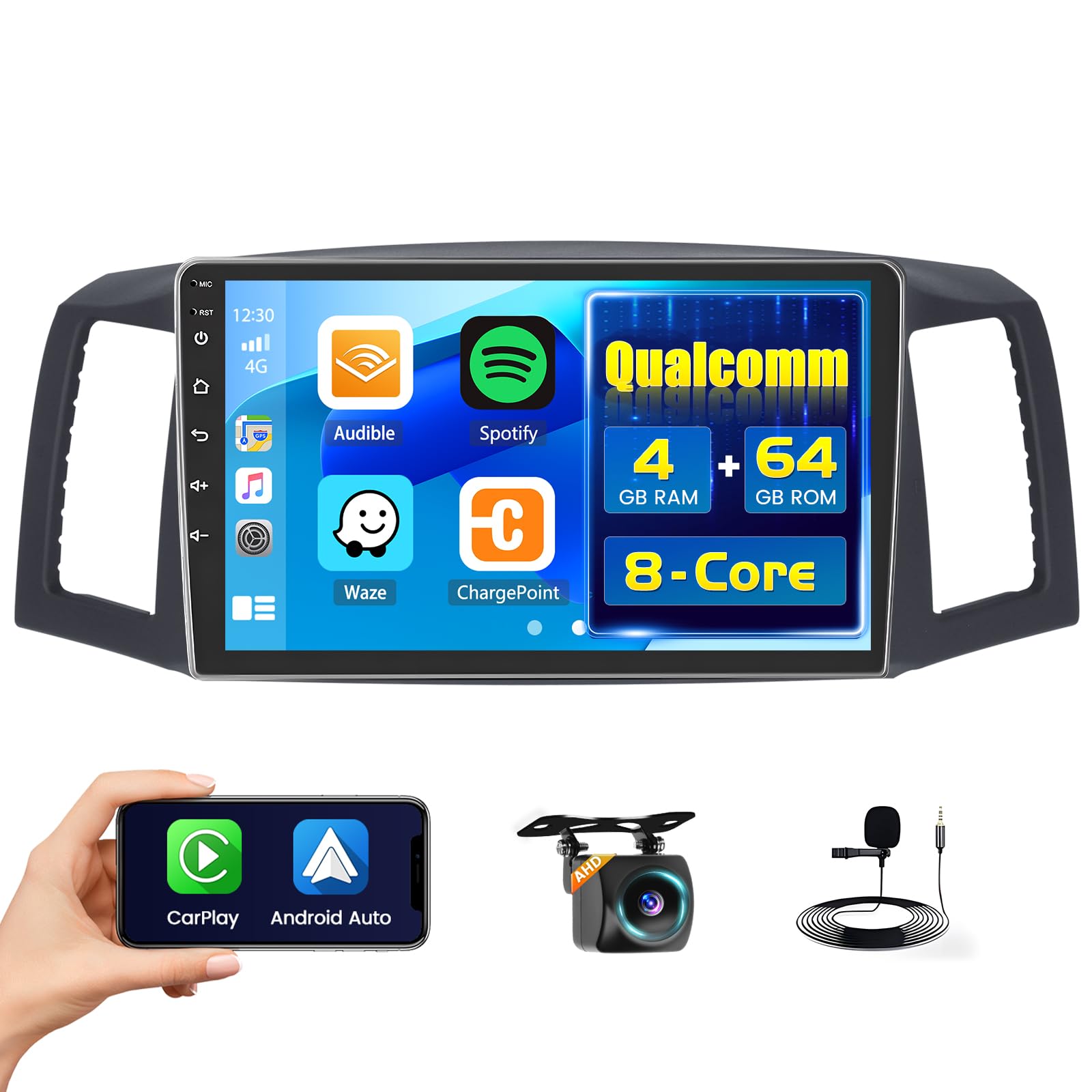 Photo 1 of [Qualcomm] 8 Core 4+64GB Android 15 Car Stereo for Jeep Grand Cherokee 2004-2007 Wireless Carplay, 9 Inch Touchscreen Car Radio Android Auto, Cooling Fan, GPS, Bluetooth, WiFi, FM RDS, DSP, Backup Cam