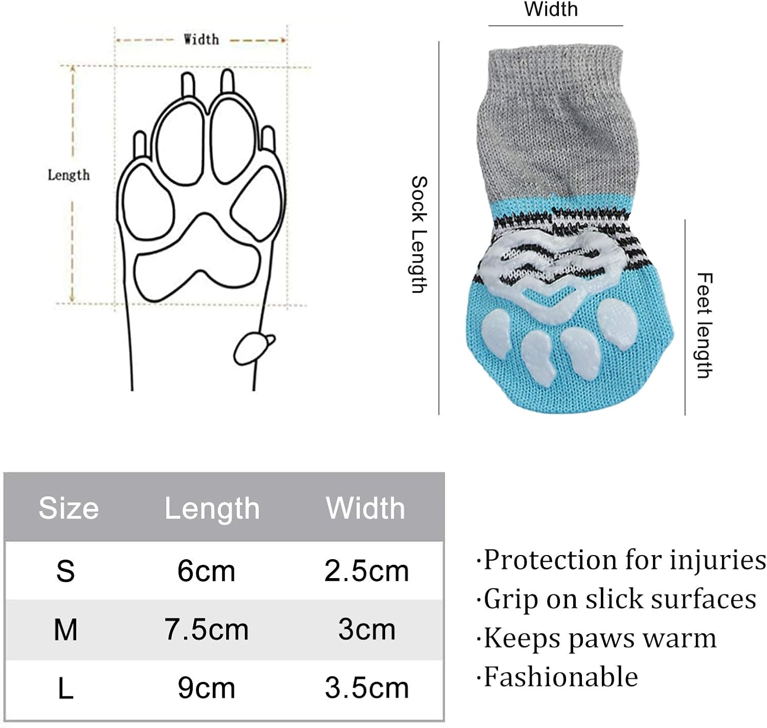 NO Heiqlay Dog Socks Pet Socks Dog Cat Paw Protector Traction Control Socks for Indoor Wear Anti-Slip Cute Keep Warm Pet Dog Cat Socks with Rubber Reinforcement, 4 set, S - Image 3