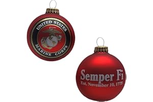 Christmas by Krebs 3 1/4" (80mm) Flame Red Glass Ball with Marine Corps Logo and Established Date Ornament Christmas Military Patriotic Keepsake Gift, Décor - Made in The USA