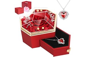 worthfan Preserved Red Real Rose with Necklace Forever Flowers Diamond Shaped Box for Mom Wife Girlfriend Grandma on Mothers Day Birthday Valentines Christmas Anniversary Beatiful Gifts for Women…