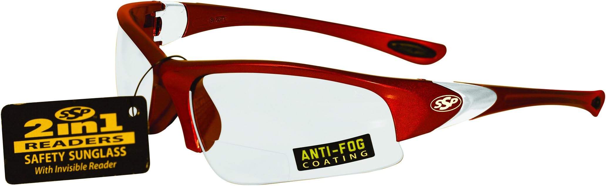 SSP Eyewear 3.00 Bifocal/Reader Safety Glasses with Red Frames and Clear Anti-Fog Lenses,ENTIAT 3.0 RED CL A/F,Red-3.00 Bifocal-Clear