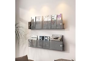 Acrylic magazine rack, 2 Pack Wall Mounted Magazine Rack, Perfect Bathroom Bookshelf and Brochure Holder(Black,90cm/34inch)