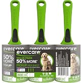 Evercare Pet Hair Lint Rollers All Purpose Use 100 Easy-Tear Sheets Per Roll Reusable Sticky Roller Pets Cat &amp; Dog Hair Remover Contoured Handle For Furniture Clothing &amp; Cars, Set of 3, Green