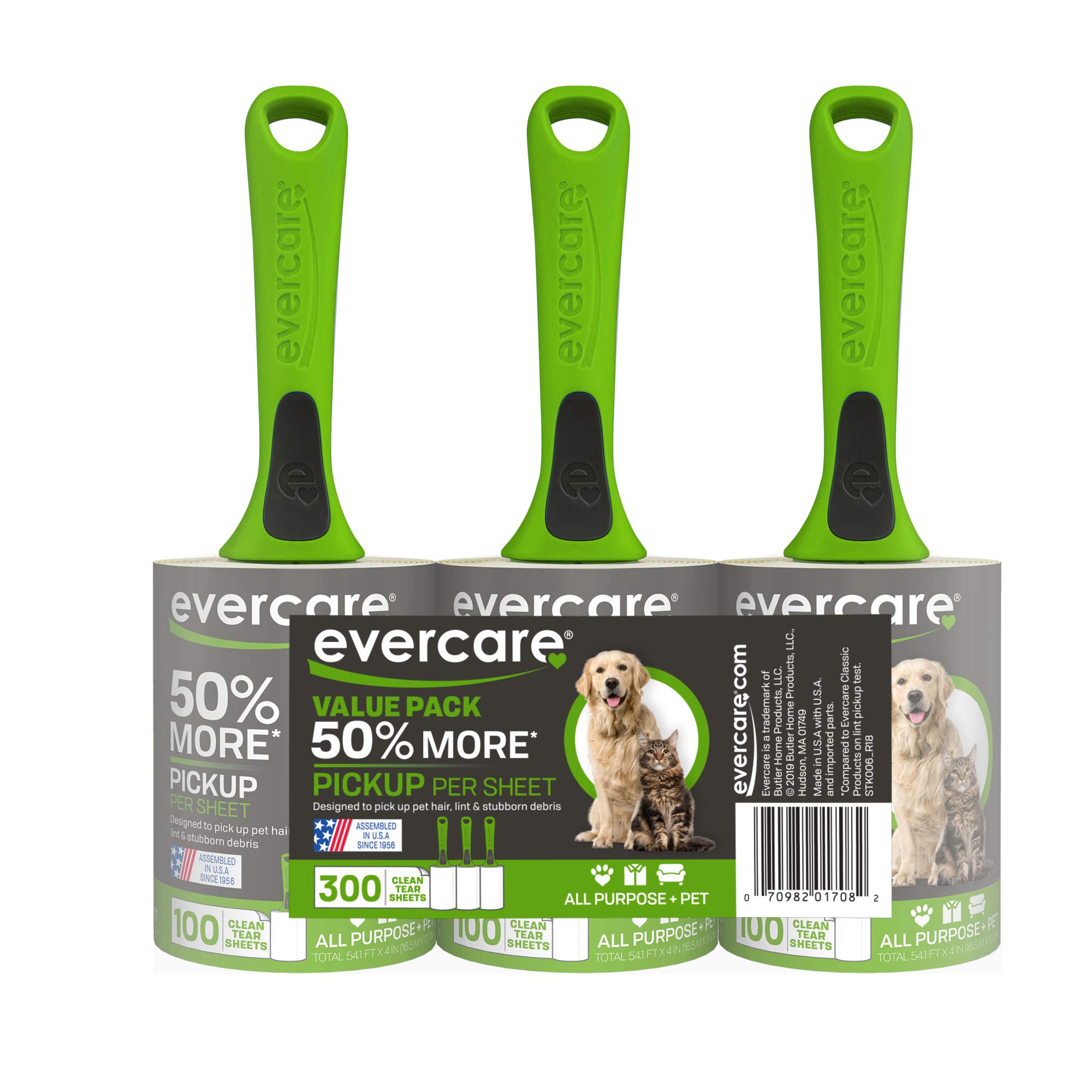 Photo 1 of Evercare All Purpose Pet Hair Lint Rollers, 3 Pack, 100 Sheets Each – Reusable Sticky Roller for Pet Hair, Cat & Dog Hair Remover, Lint Remover, Pet Hair Remover for Furniture, Clothing & Cars