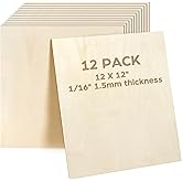 LotFancy Basswood Sheets, 12 Pack, 12 x 12 x 1/16 Inch, Plywood Sheets with Smooth Surfaces, 1.5mm Craft Wood Board for Laser