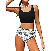 ADIRUN Girl Swimsuit Bikini Set Tropical Print Bathing Suit Two Piece Girls' Swimwear with Tie Side Knot 9-16T