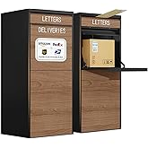 Package Delivery Box for Outside, 41.7” Large Parcel Drop Box with Woodgrain Finish, Anti-Theft & Waterproof Outdoor Package Lock Box for Porch, Yard, Home – Heavy Duty Steel Construction