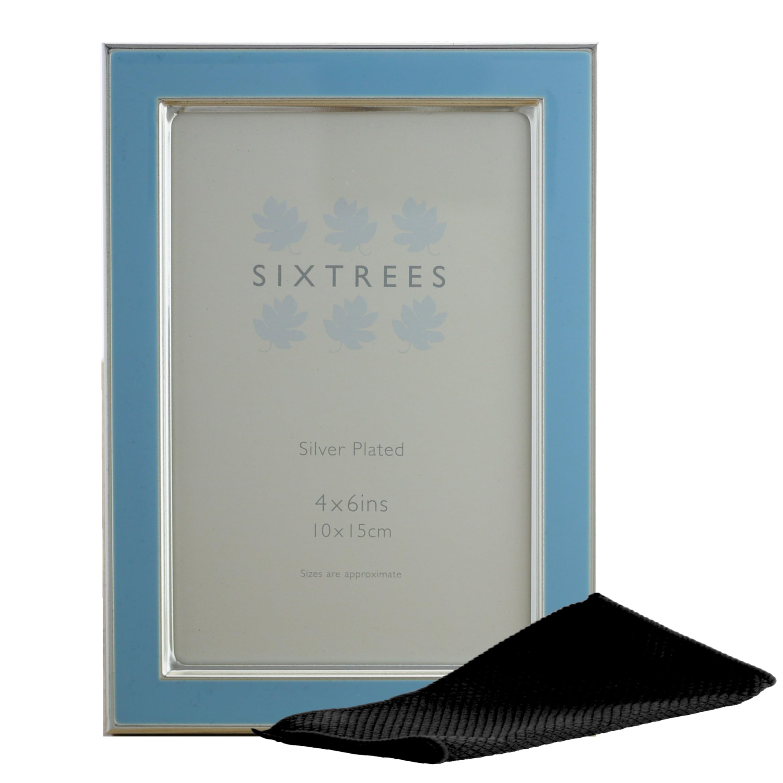 Kew Sixtrees 2-694-46 6x4 inch Silver Plated and Bright Blue Enamel Photoframe complete with Microfibre Polishing Cloth