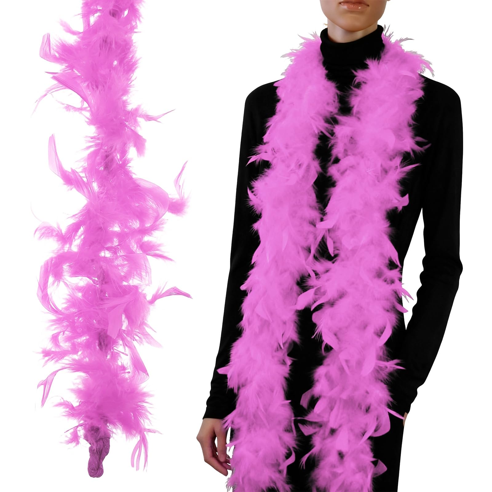 PATIKIL 40g 2 Yards Feather Boa, Costume Turkey Chandelle Feathers Boa for Crafting Dancing Wedding Party Dress Up Christmas Decoration, Rose Red