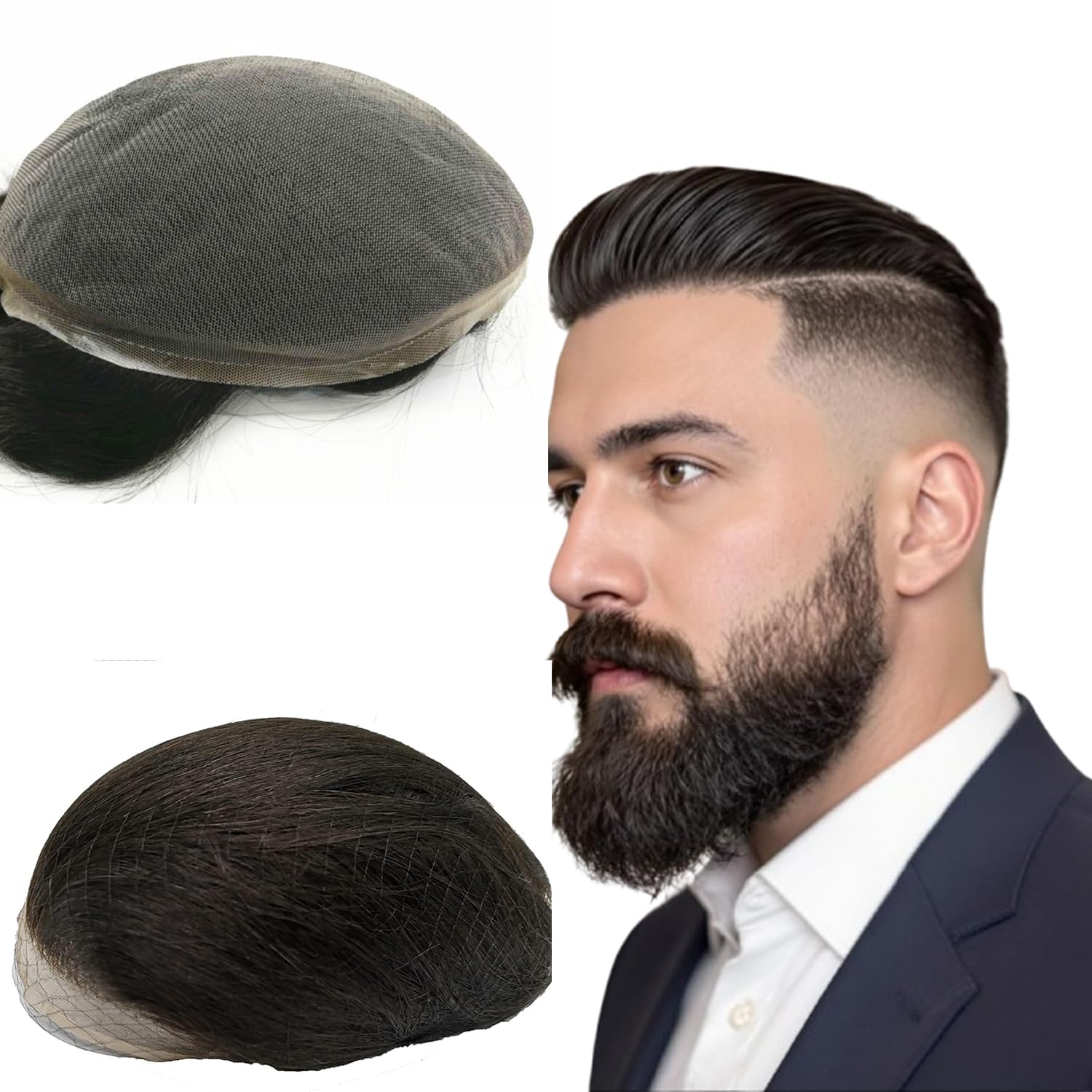 NLW Full Lace Hair Piece for Men Human Hair Replacement System European Straight Human Hair Swiss Lace Hair Units French Lace Toupee Size10x8" #1B Natural Black — image 1