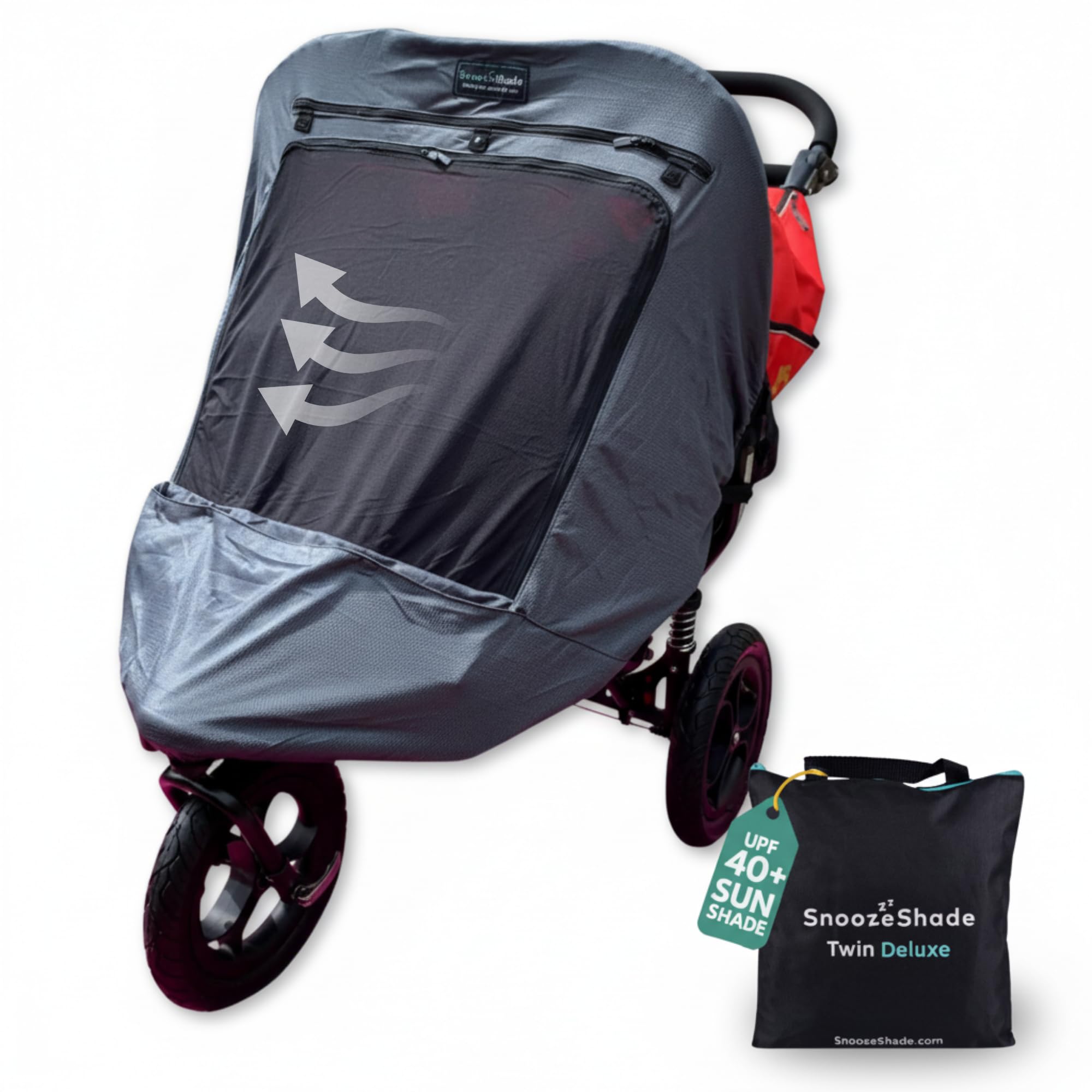 SnoozeShade Twin Deluxe Double Buggy Sun Shade for Twin Pushchairs and Strollers Breathable Blackout Mesh Blocks 97.5% UV Ideal for Newborns and Toddlers on the Go