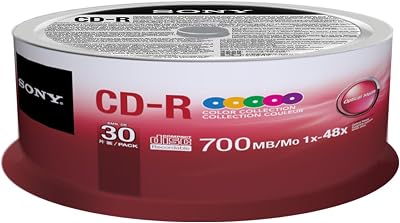 Sony 30CDQ80XP CD-R 48X 80 Min 700MB Color Spindle Compact Disc 30 Pack