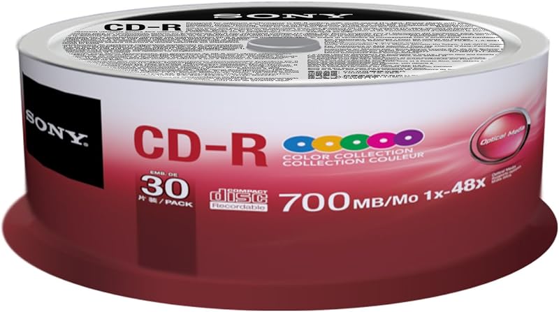 Sony 30CDQ80XP CD-R 48X 80 Min 700MB Color Spindle Compact Disc 30 Pack