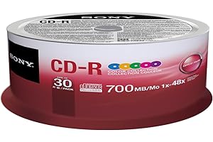 Sony 30CDQ80XP CD-R 48X 80 min/700MB Color Spindle Compact Disc, 30-Pack