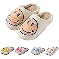 FACAXEDRE Smile Face Slippers for Women - Indoor Outdoor Retro Happy House Slides, Soft Fluffy Cushion Furry Shoes