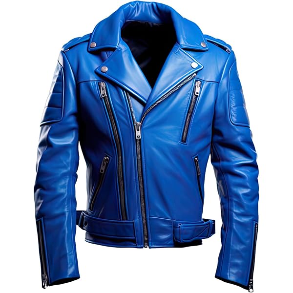 MIRZAYA Men's Blue Black Stripe Sleeve Moto Racing Lapel