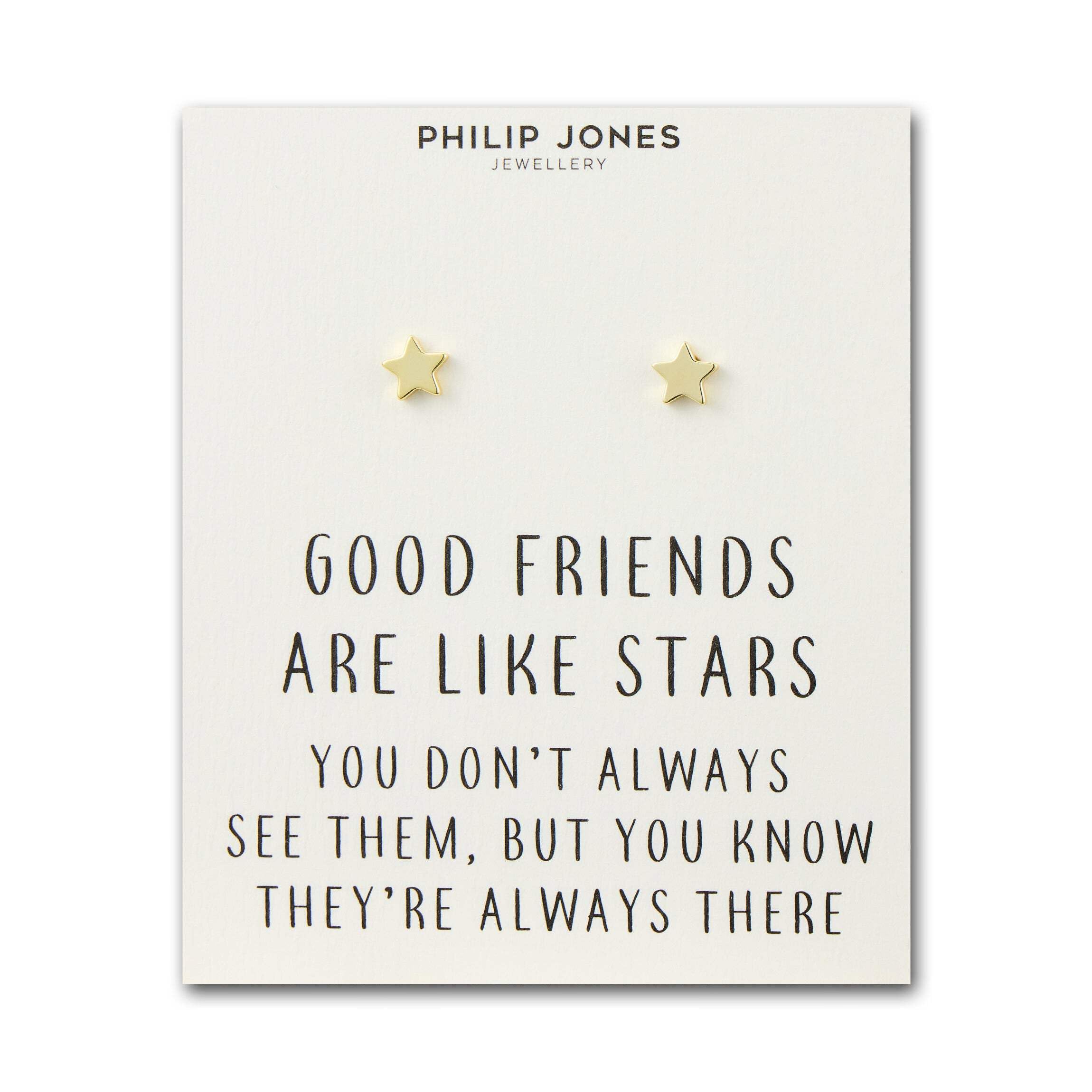 Philip Jones 18k Gold Plated Star Stud Earrings with Quote Card