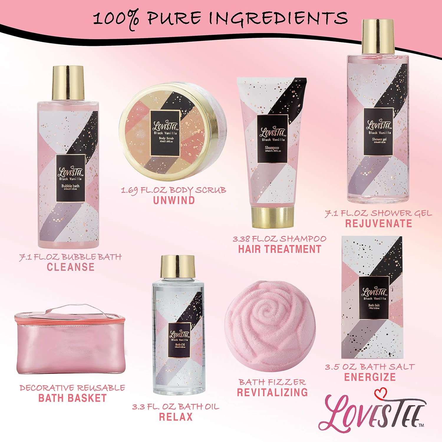 Bath & Body Spa Gift Basket for Women, Best Gift Idea for Christmas, Mother’s Day & Birthday, Black Vanilla Set Includes Bubble Bath, Shower Gel, Shampoo, Body Scrub, Message Oil, Bath Salt, Bath Bomb : Beauty